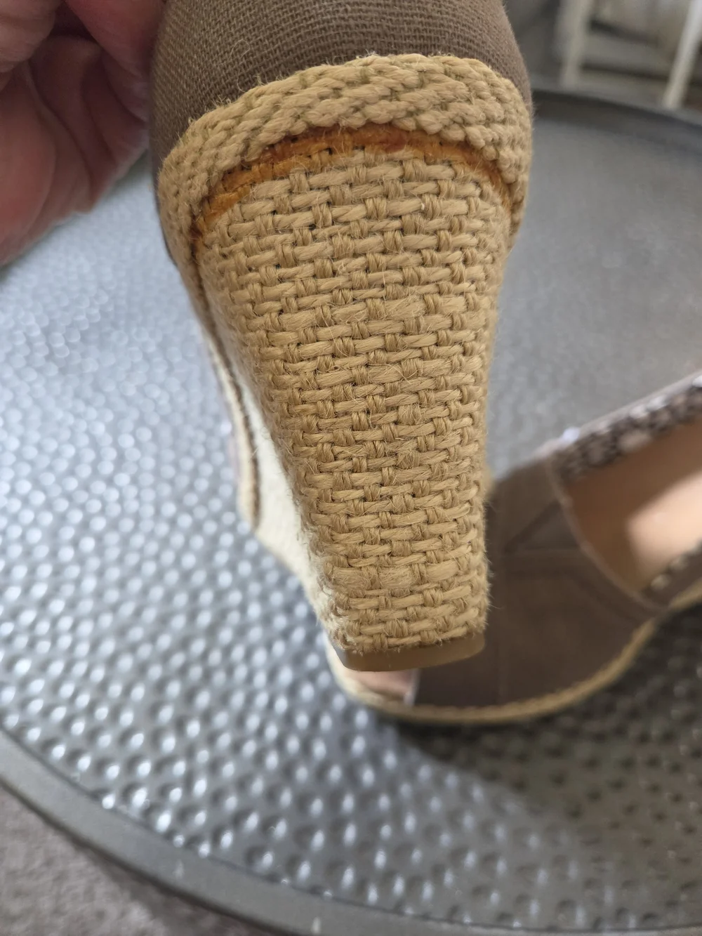 TOMS Brown Canvas Peep-Toe Espadrille Wedges